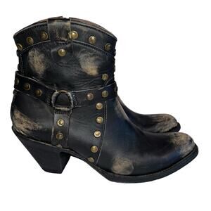 OG by Old Gringo Studded Distressed Harness Boot Bootie  Leather 3" Heel Black 8